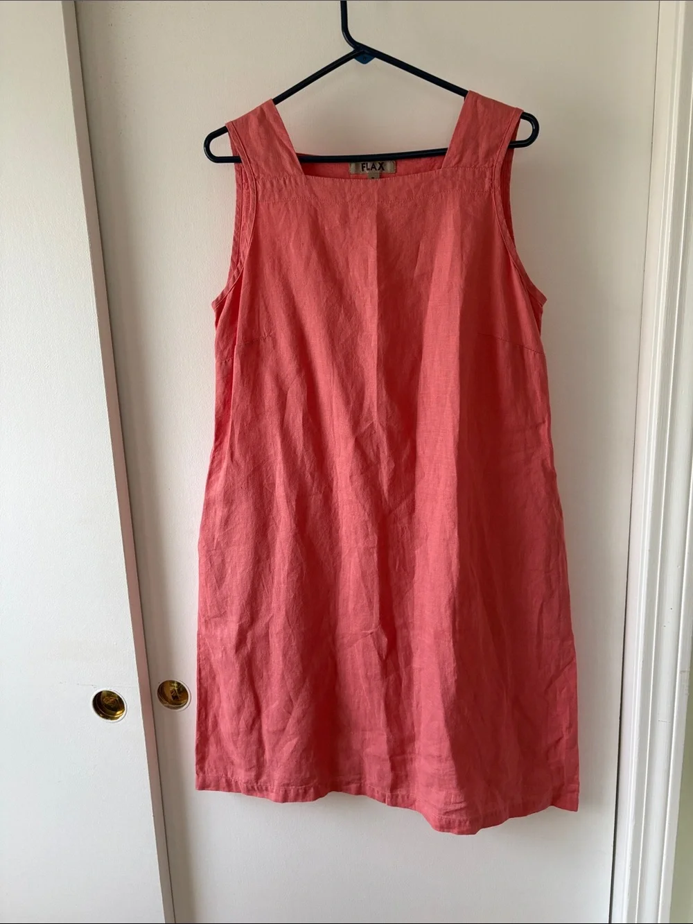 FLAX Linen Light Coral Sleeveless Square Neck Dress S - Picture 1 of 8